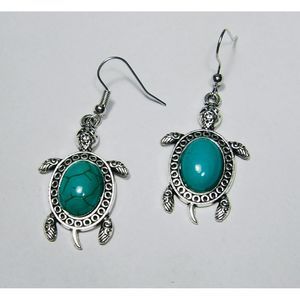 Tibetan Silver Green Turquoise Stone Earrings